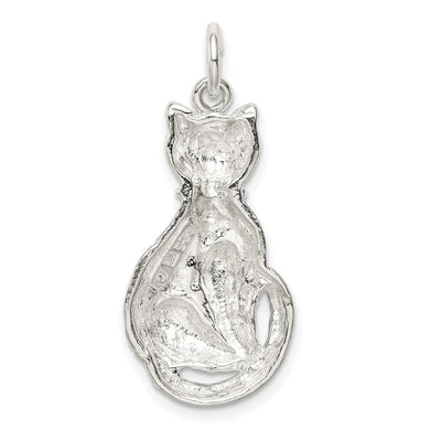 Sterling Silver Cat Charm, 27 x 14mm