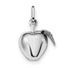 Sterling Silver Rhodium Plated Polished Puffed Apple w/ Leaf Charm