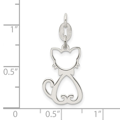 Sterling Silver Polished Cat Charm, 22.5 x 12.8mm