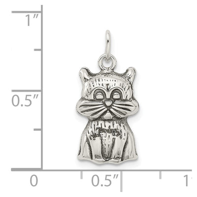 Sterling Silver Antiqued Cat Charm, 20.15 x 10.25mm