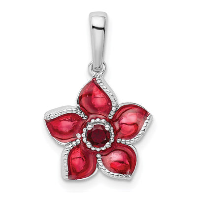 Sterling silver ruby flower pendant