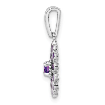 Sterling Silver Rhodium-plated Amethyst and Enamel Pendant, 23 x 13mm