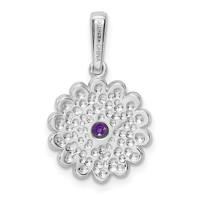 Sterling Silver Rhodium-plated Amethyst and Enamel Pendant, 23 x 13mm