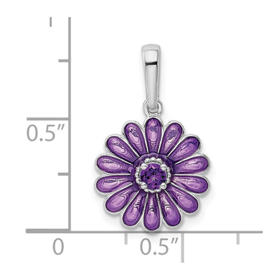 Sterling Silver Rhodium-plated Amethyst and Enamel Pendant, 23 x 13mm