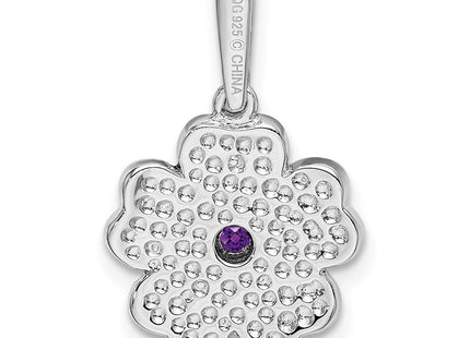 Sterling Silver Rhodium-plated Amethyst and Enamel Pendant (Style QC9321)