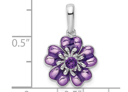 Sterling Silver Rhodium-plated Amethyst and Enamel Pendant (Style QC9321)