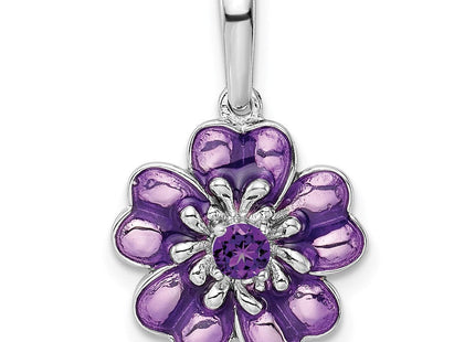 Sterling Silver Rhodium-plated Amethyst and Enamel Pendant (Style QC9321)