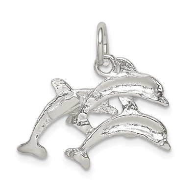 Sterling Silver Dolphins Charm, 22 x 23mm
