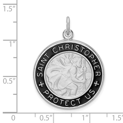 Sterling Silver Platinum-plated Enamel St. Christopher Medal, 32.25 x 24.93mm