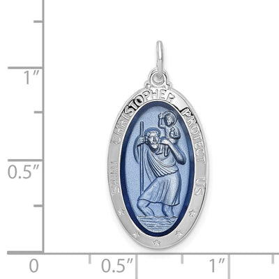 Sterling Silver Platinum-plated Enamel St. Christopher Medal, 25 x 13.82mm