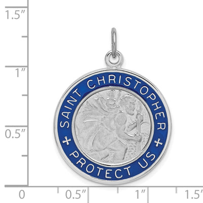 Sterling Silver Platinum-plated Enamel St. Christopher Medal, 28.7 x 24.94mm