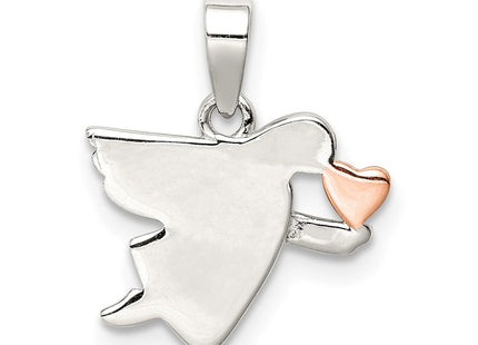 Sterling Silver Rose-tone Polished Angel Pendant (Style QC9427)