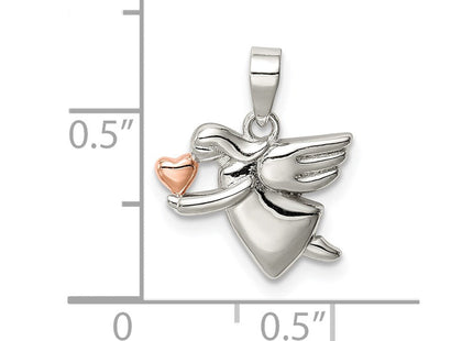 Sterling Silver Rose-tone Polished Angel Pendant (Style QC9427)
