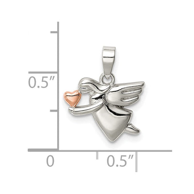 Sterling Silver Rose-tone Polished Angel Pendant, 15.75 x 13.73mm