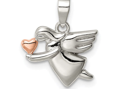 Sterling Silver Rose-tone Polished Angel Pendant (Style QC9427)