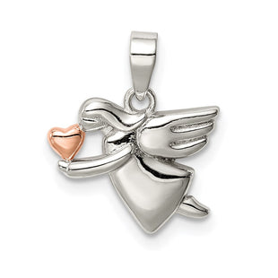 Sterling Silver Rose-tone Polished Angel Pendant (Style QC9427)