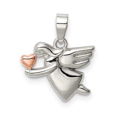 Sterling Silver Rose-tone Polished Angel Pendant, 15.75 x 13.73mm