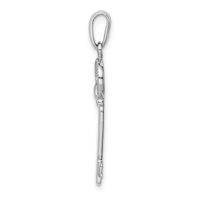 Sterling Silver Rhodium-Plated CZ Key Pendant, 22.15 x 9mm