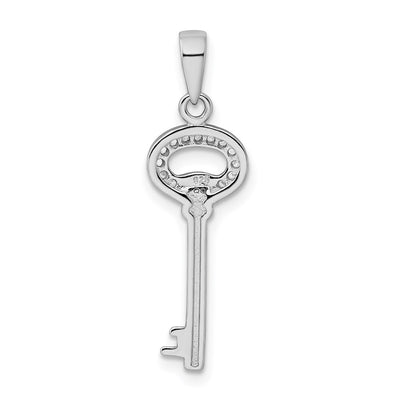 Sterling Silver Rhodium-Plated CZ Key Pendant, 22.15 x 9mm