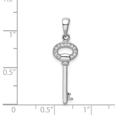 Sterling Silver Rhodium-Plated CZ Key Pendant, 22.15 x 9mm