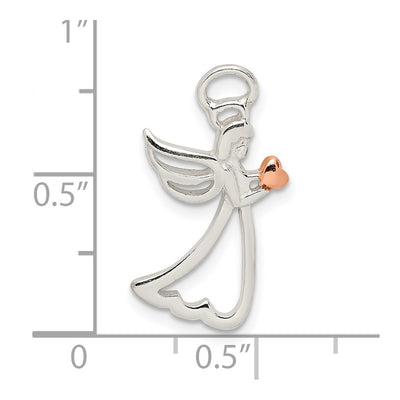 Sterling Silver Rose-tone Polished Angel Pendant, 21.17 x 11.5mm