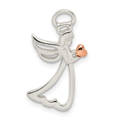 Sterling Silver Rose-tone Polished Angel Pendant, 21.17 x 11.5mm