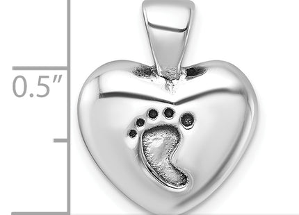 Sterling Silver Antiqued Heart Baby Foot Pendant, 15.65 x 16.17mm