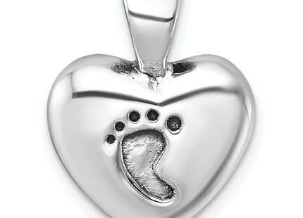 Sterling Silver Antiqued Heart Baby Foot Pendant, 15.65 x 16.17mm