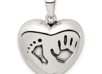 Sterling Silver Antiqued Heart Baby Foot Pendant (Style QC9512)
