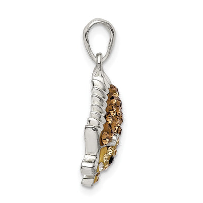 Sterling Silver Rhod-pltd Brown Preciosa Crystal Hedgehog Pendant