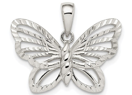 Sterling Silver Diamond-cut Butterfly Pendant (Style QC9539)