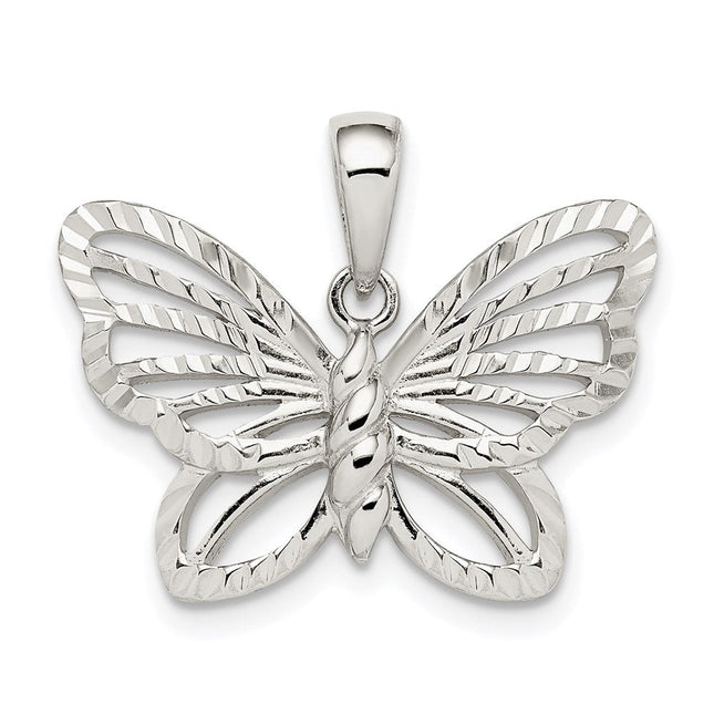 Sterling Silver Diamond-cut Butterfly Pendant, 16 x 23.1mm
