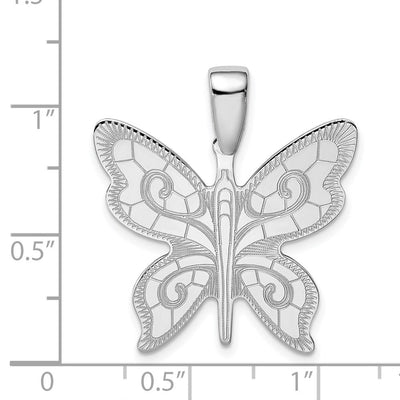 Sterling Silver Rhodium-plated Butterfly Pendant, 23.77 x 26.46mm