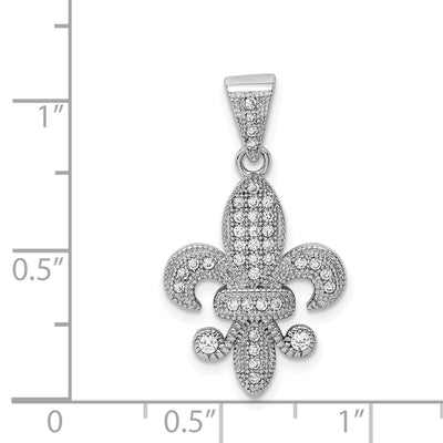 Sterling Silver Rhodium-plated Polished CZ Fleur De Lis Pendant