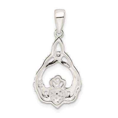Sterling Silver Polished CZ Claddagh w/Trinity Knot Pendant