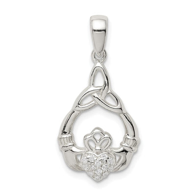 Sterling silver cubic zirconia claddagh pendant
