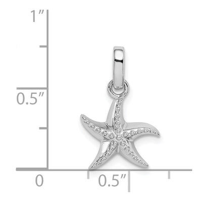 Sterling Silver Rhodium-plated Polished Textured Starfish Pendant