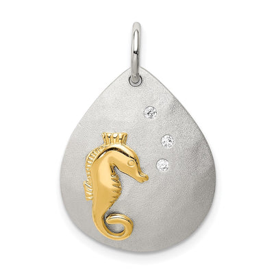 Sterling silver cubic zirconia seahorse pendant
