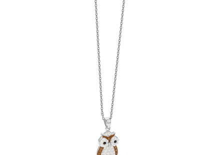 Sterling Silver Rhod-pltd Imitation Pearl/Preciosa Crystal Owl Pendant