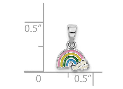 Sterling Silver RH-plated Polished & Enameled Rainbow Children's Pendant (Style QC9662)