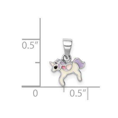 Sterling Silver RH-plated Multi-color Enameled Unicorn Children's Pendant
