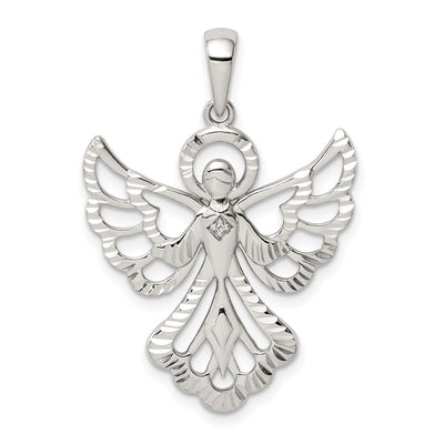 Sterling silver diamond angel pendant