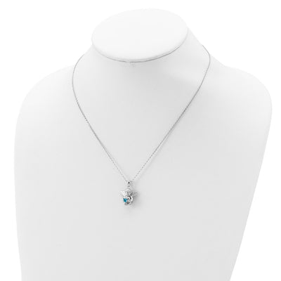 Sterling Silver RH-pltd CZ Dec Birthstone Angel Ash Holder 18in Necklace