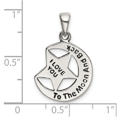 Sterling Silver I LOVE YOU TO THE MOON Antiqued Star and Moon Pendant