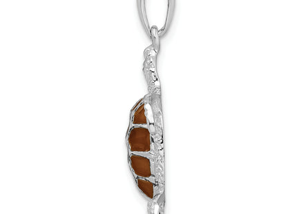 De-Ani Sterling Silver Rhodium-plated Polished Enameled Brown Sea Turtle Pendant