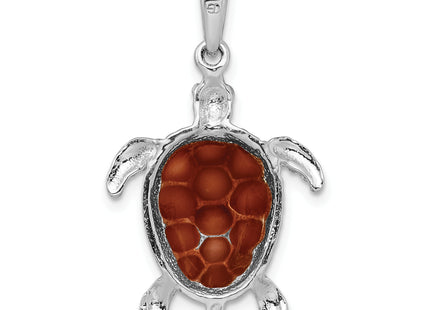 De-Ani Sterling Silver Rhodium-plated Polished Enameled Brown Sea Turtle Pendant