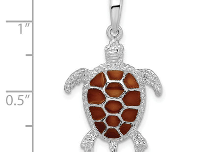 De-Ani Sterling Silver Rhodium-plated Polished Enameled Brown Sea Turtle Pendant