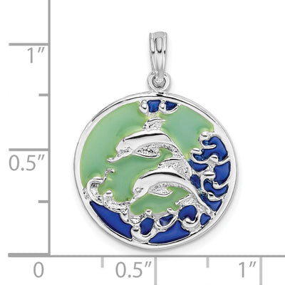 De-Ani Sterling Silver Rhodium-Plated Polished Enameled Dolphins Pendant