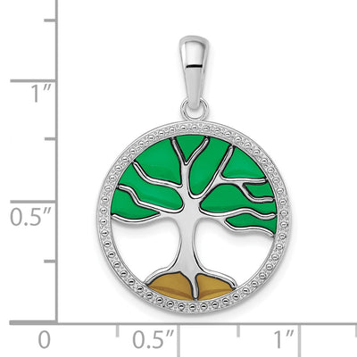 De-Ani Sterling Silver Rhodium-Plated Polished Enameled Tree of Life Pendant