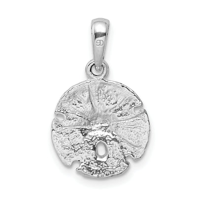 De-Ani Sterling Silver Rhodium-Plated Polished and Textured Sand Dollar Pendant, 21.54 x 13.03mm